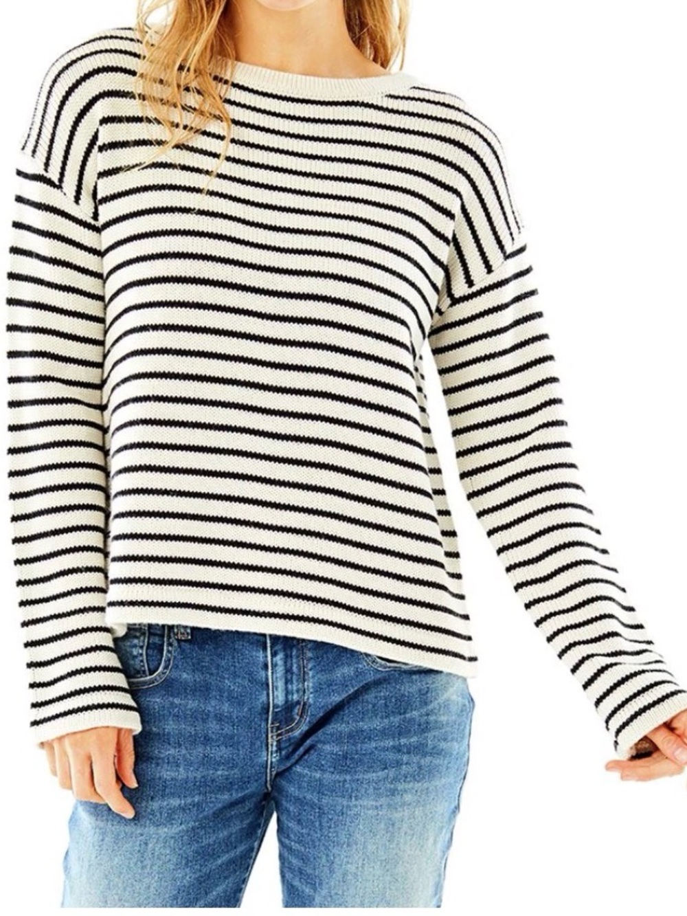 Carve Designs Black & White Striped Crewneck Sweater